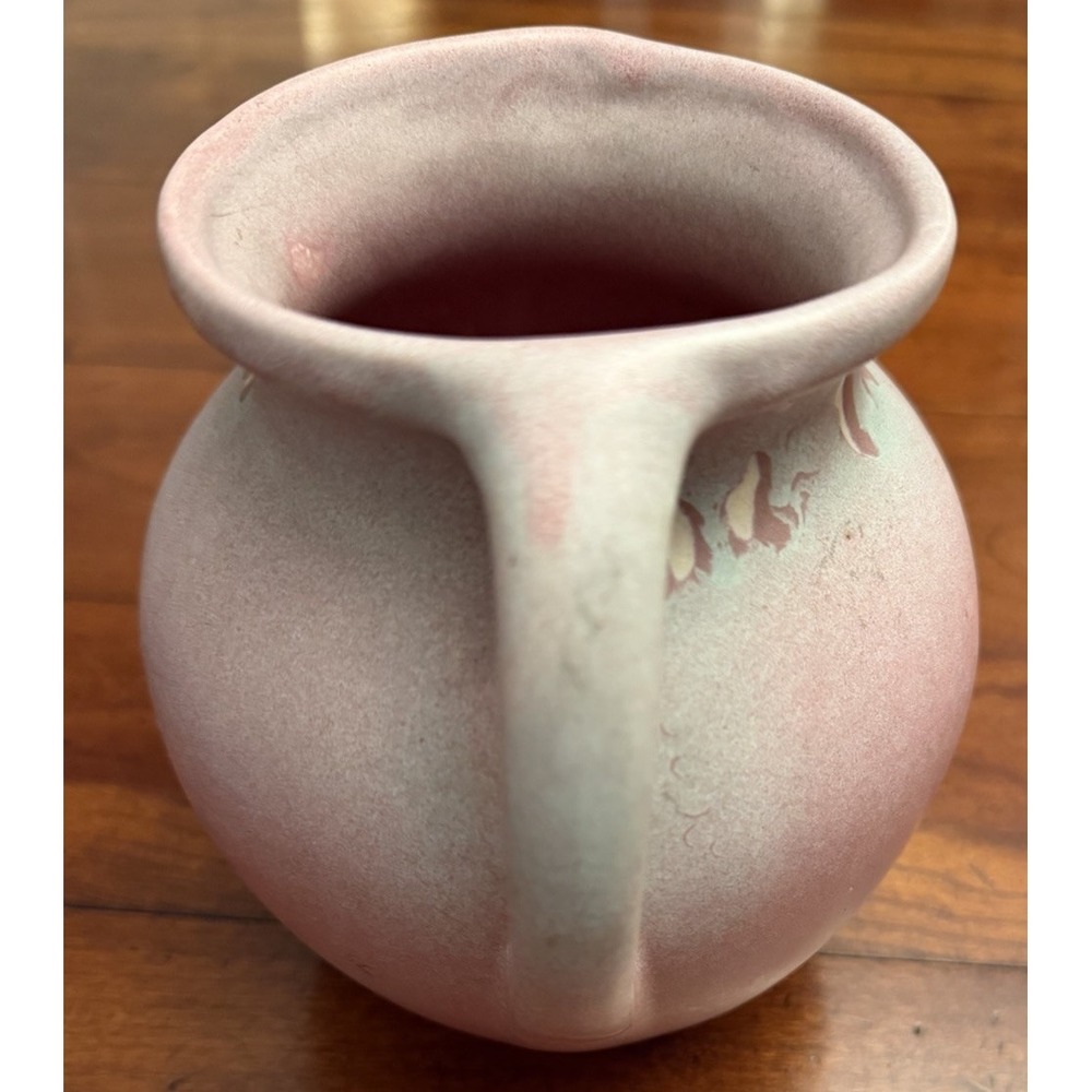 Vintage 1930s Niloak Pottery Hywood Vase Two Handle Matte Pink Green Ombre - Picture 4 of 7